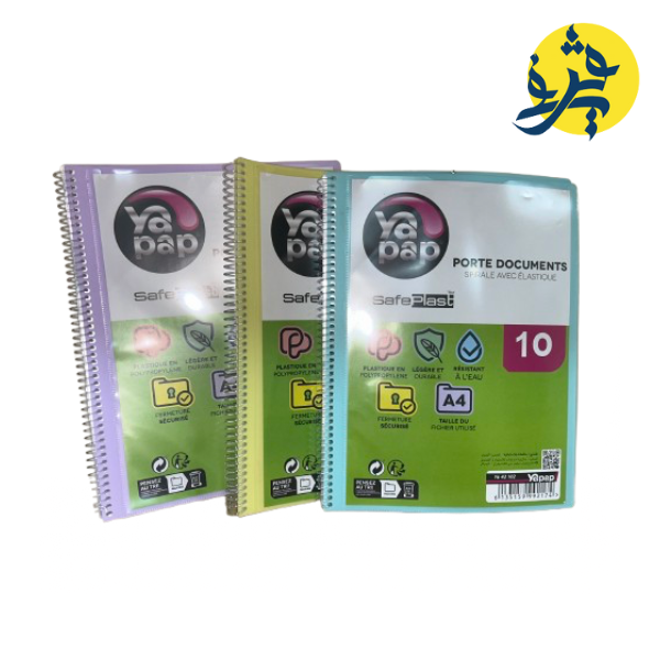 Porte document spiral avec élastique 10 pochettes A4 pastel - YAPAP (Copie)