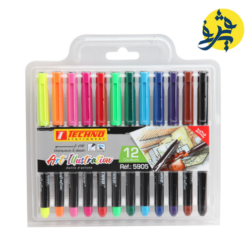 Charger l'image dans la visionneuse de la galerie, MARQUEUR A DESSIN PINCEAU ART ILLUSTRATION 12 COULEURS - TECHNO REF 5905