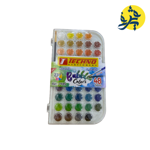 Aquarelle Bubbles colores 48 Pastilles + Pinceur - TECHNO