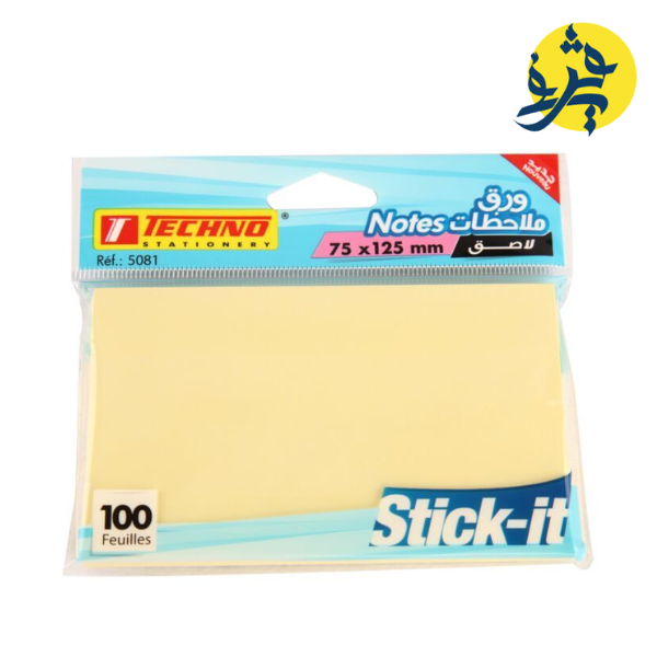 Notes adhesives jaune pastel 100F 75x125mm - Techno