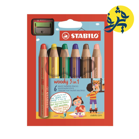CRAYONS COULEURS WOODY 3IN1 DE 6 COULEURS AVEC TAILLE CRAYONS « STABILO » REF: 8806-2