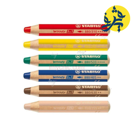 CRAYONS COULEURS WOODY 3IN1 DE 6 COULEURS AVEC TAILLE CRAYONS « STABILO » REF: 8806-2