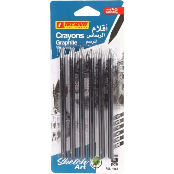 Crayons Graphite sans bois Carte de 6 PCS TECHNO