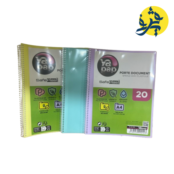 Porte document spiral avec élastique 20 pochettes A4 PASTEL - YAPAP