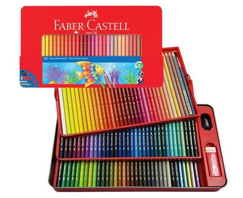 FABER-CASTELL Crayons aquarellables , Étui en métal de 100 couleurs