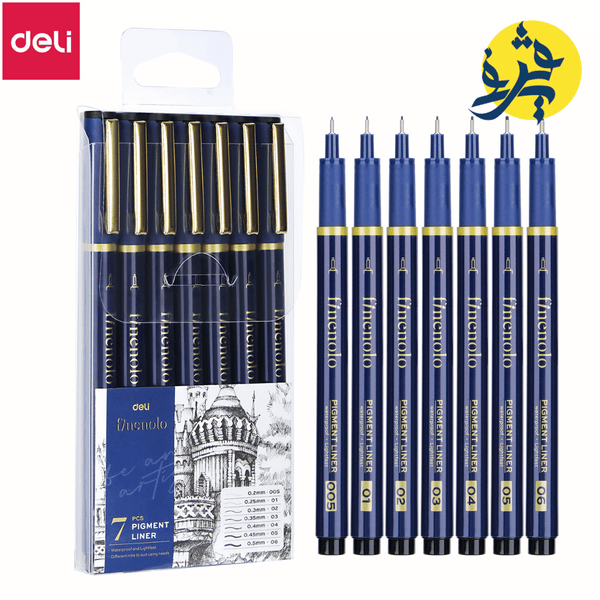 Boite de 7 Feutres pigment (pigment liner )- Deli REF.Q909