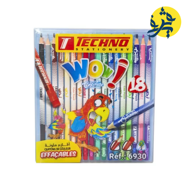 Crayons de couleur WOW CREA EFFAÇABLE Boite de 18 COULEURS "TECHNO"