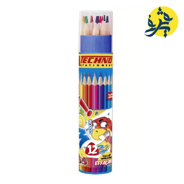 Crayons de couleurs wow effaceable de 12 boite ronde _ techno