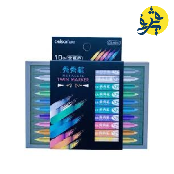 MARQEUR METALIC DOUBLE TETTE POCHETTE DE 10 COULEURS "DELI" REF.CS-H783-10