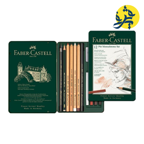 CRAYON PITT MONOCHROME BOITE MÉTAL DE 12 COULEURS "FABER CASTELL" REF.112975