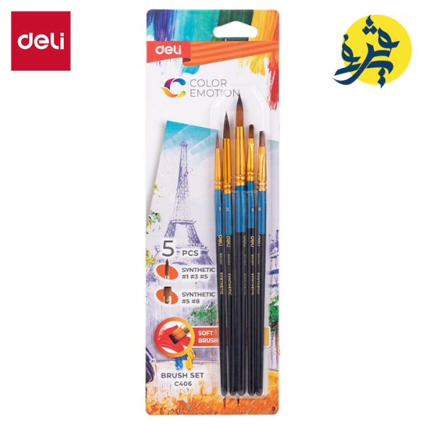 PINCEAU PROFESSIONAL NYLON DUR POCHETTE DE 05 PCS "DELI" REF.C406