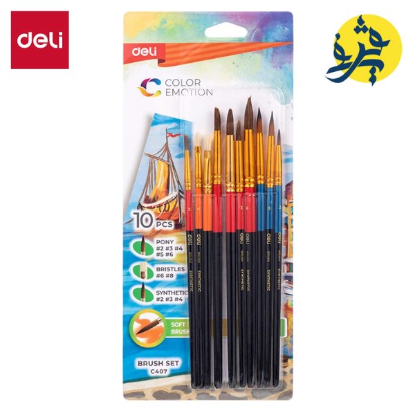 PINCEAU PROFESSIONAL NYLON DUR POCHETTE DE 10 PCS "DELI" REF.C407