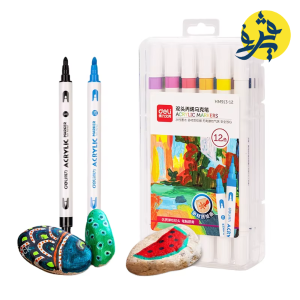 MARQUEUR ACRYLIQUE DOUBLE TETE BOITE DE 12 COULEURS "DELI" REF.HM913-12
