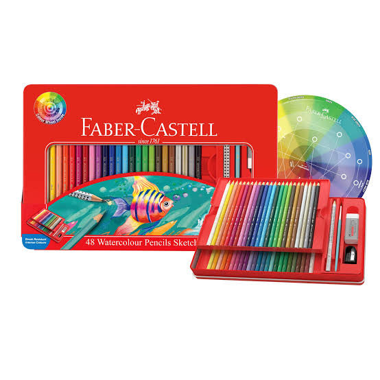 FABER-CASTELL Crayons aquarellables , Étui en métal de 48 couleurs