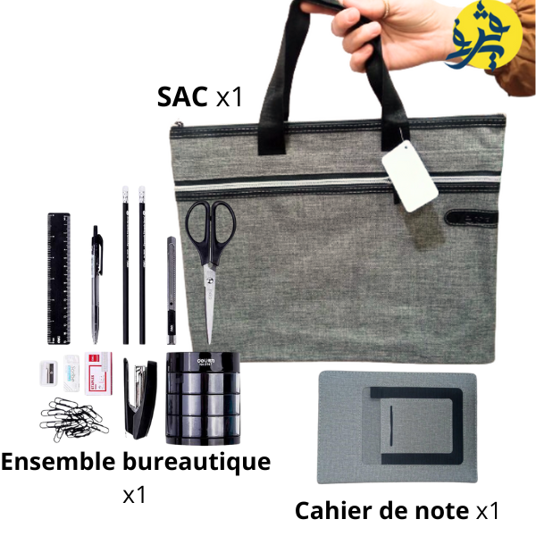 Pack professeur 'شكرا أستاذي' ensemble d'outils de bureau, sac de documents et cahier de notes