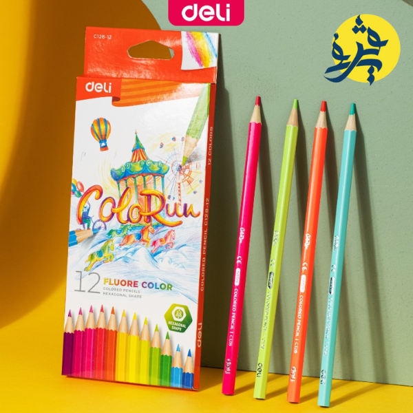 Boite de 12 Crayons de couleur FLUO COLORUN  - Deli REF.C128-12