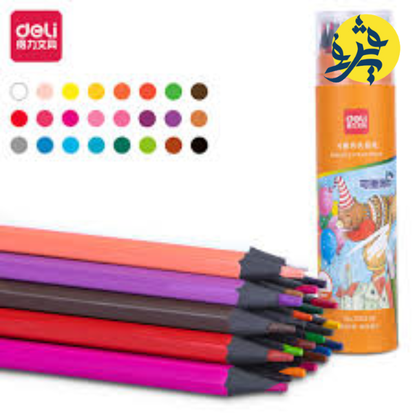 Crayons de couleur  de 24 pièces effaçable boite ronde - deli