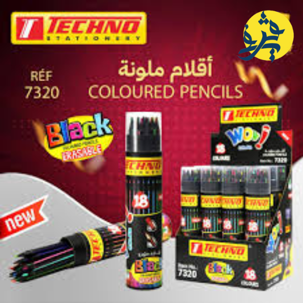 Crayons de couleu "WOW"  BLACK de 18 pièces effaçable boite ronde - TECHNO