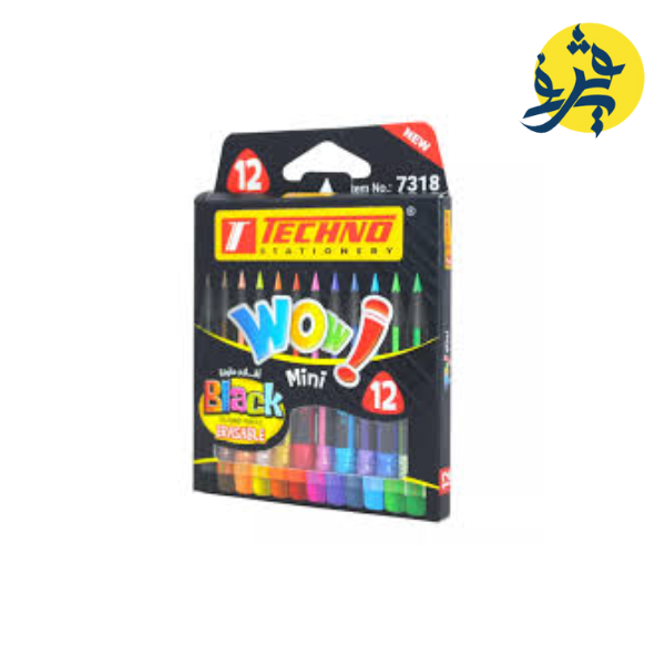 Crayons de couleur "WOW" BLACK mini de 12 pièces effaçable  - TECHNO