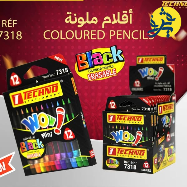 Crayons de couleur "WOW" BLACK de 12 pièces effaçable - TECHNO
