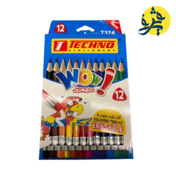 Crayons de couleur "WOW" JUMBO de 12 pièces effaçable - TECHNO
