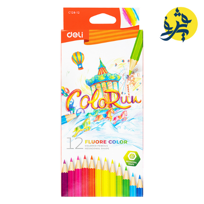 Boite de 12 Crayons de couleur FLUO COLORUN  - Deli REF.C128-12