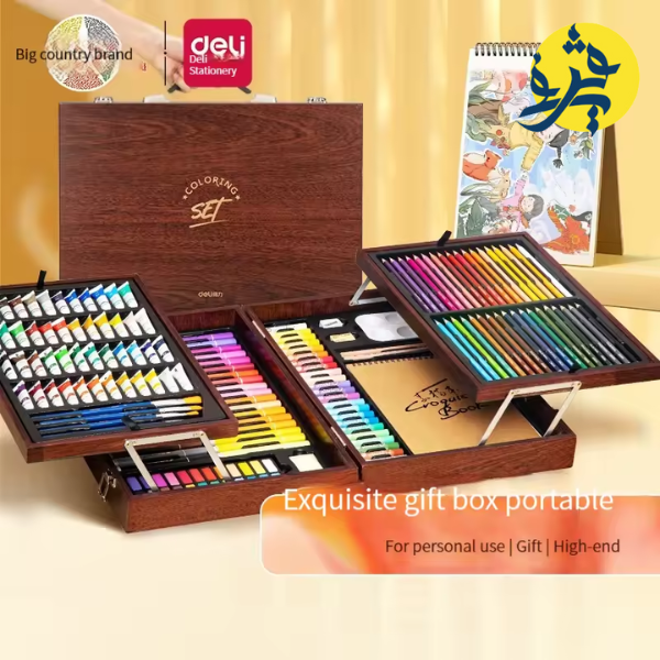 Ensemble de dessin cadeau 179 pièces boite en bois élégante - Deli