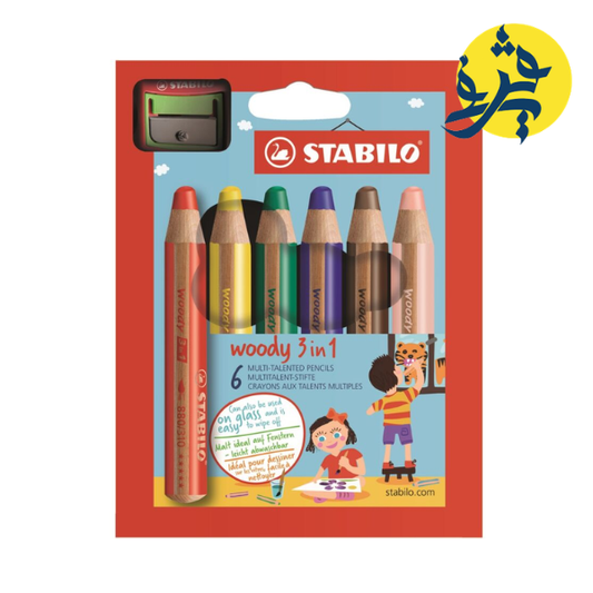 CRAYONS COULEURS WOODY 3IN1 DE 6 COULEURS AVEC TAILLE CRAYONS « STABILO » REF: 8806-2