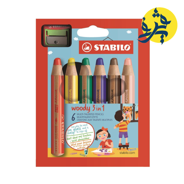 CRAYONS COULEURS WOODY 3IN1 DE 6 COULEURS AVEC TAILLE CRAYONS « STABILO » REF: 8806-2