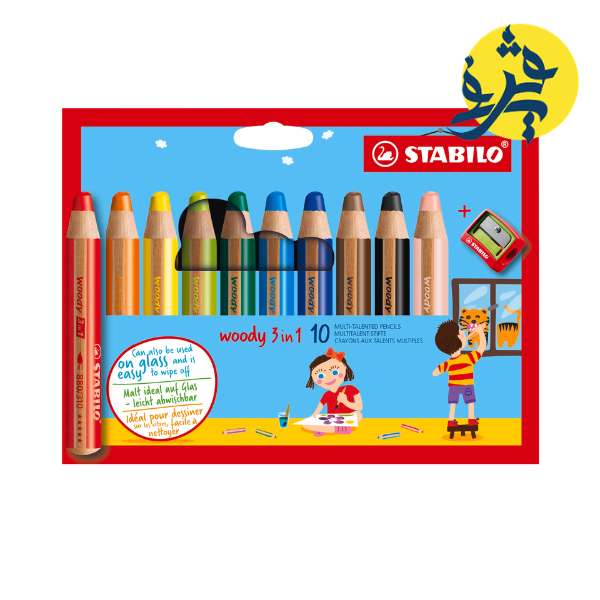 CRAYONS COULEURS WOODY 3IN1 DE 10 COULEURS AVEC TAILLE CRAYONS « STABILO » REF: 880/10-2