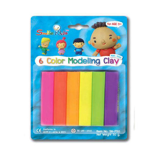 Pâte a modeler 50g SMILE KID s-blister 6 couleurs CLAY REF.SK-F50