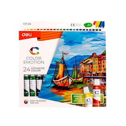 GOUACHE DE 24 COULEURS 12 ML COLOR EMOTION - DELI REF.C11-24