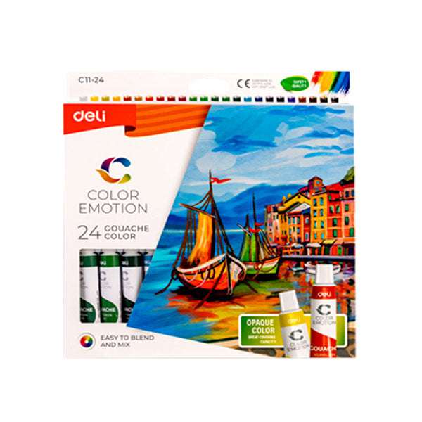 GOUACHE DE 24 COULEURS 12 ML COLOR EMOTION - DELI REF.C11-24