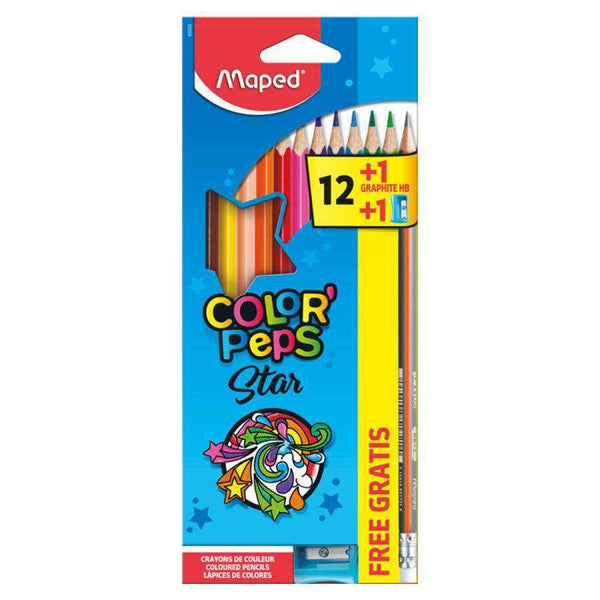 Crayon de couleur de 12 pcs+ crayon +taille crayon Maped - Guerfi Store