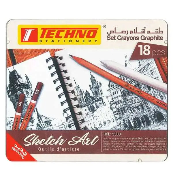 Crayons Graphite SKETCH ART Boite Métal de 18 Pièces TECHNO