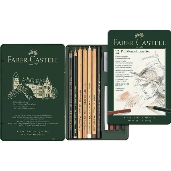 Faber Castell - 12 Pitt Monochrome Set Crayons - Guerfi Store