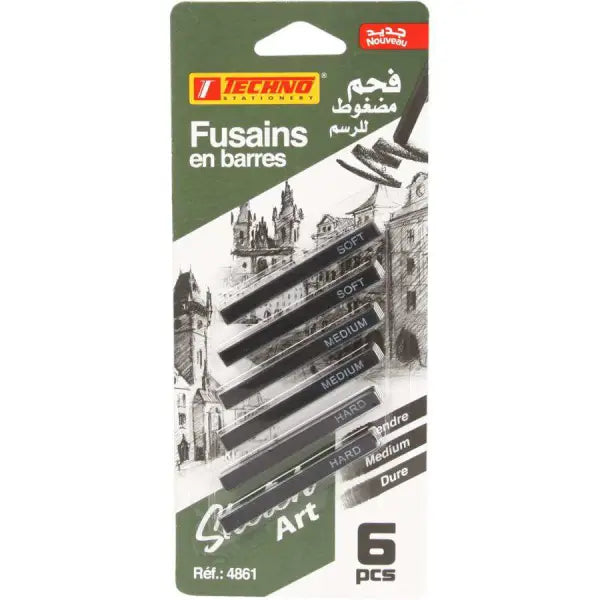 FUSAINS EN BARRE EN CARTE DE 06 PCS TECHNO