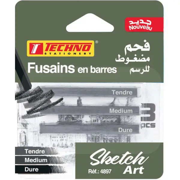 FUSAINS EN BARRES CARTE 3 PCS TECHNO