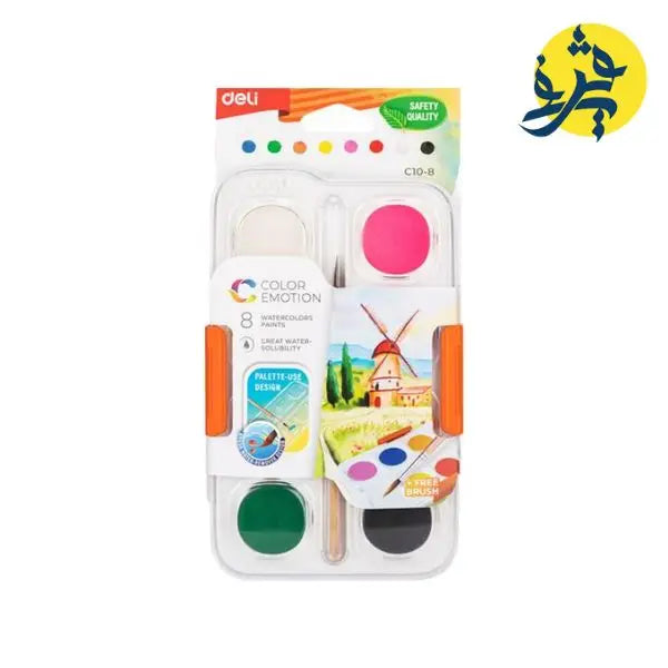 Peinture aquarelle Deli de 08 couleurs vives - DELI