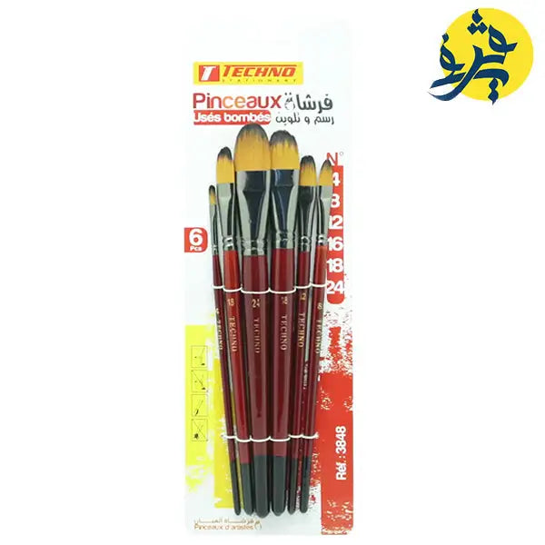 Set de 06 pinceaux bombées en bois -TECHNO