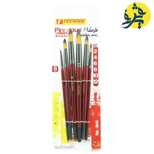 Set de 6 pinceaux de 06 pinceaux ronds en bois TECHNO