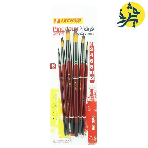Set de 6 pinceaux de 06 pinceaux ronds en bois TECHNO